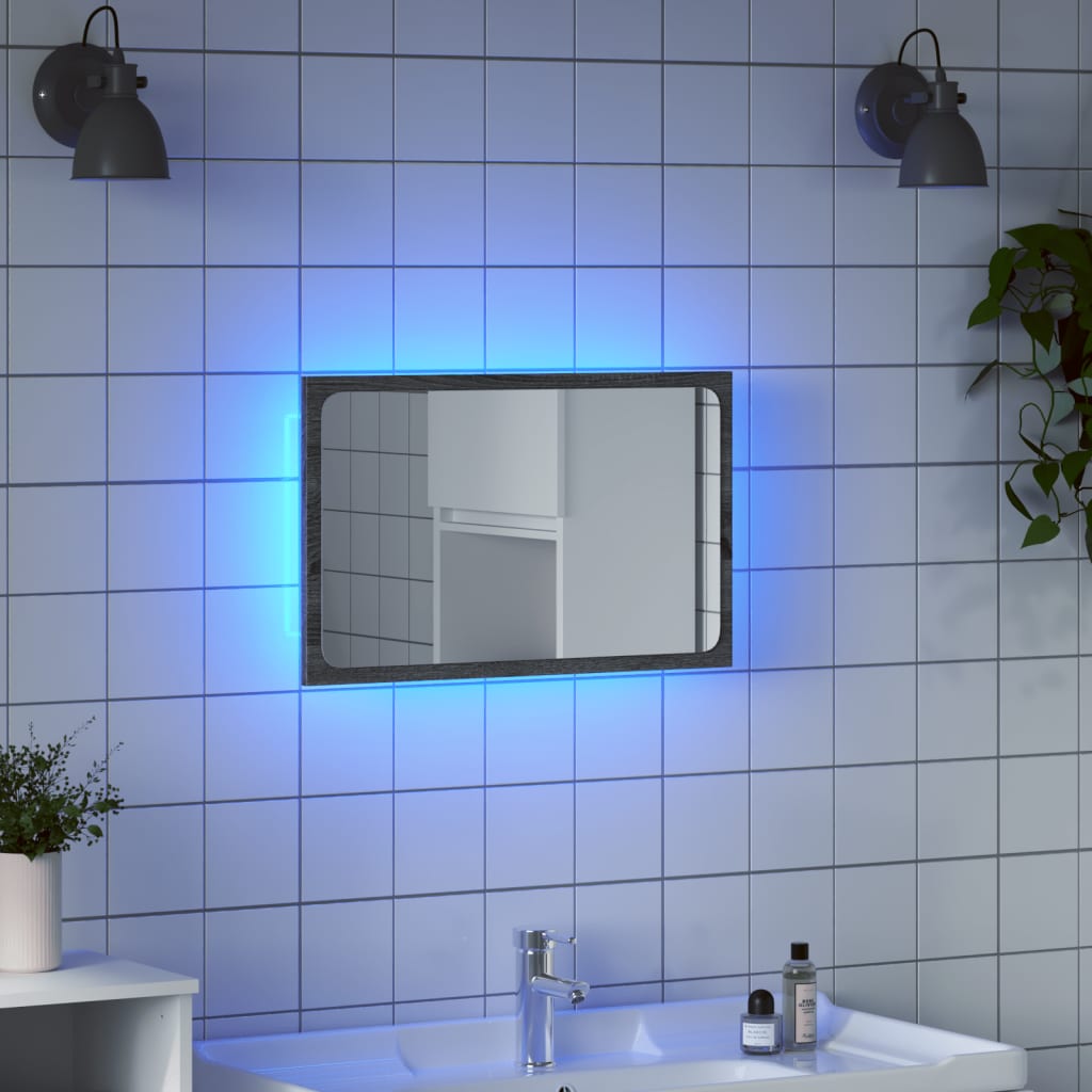 LED Bathroom Mirror Grey Sonoma 60x8.5x38 cm Engineered Wood - Design Hut