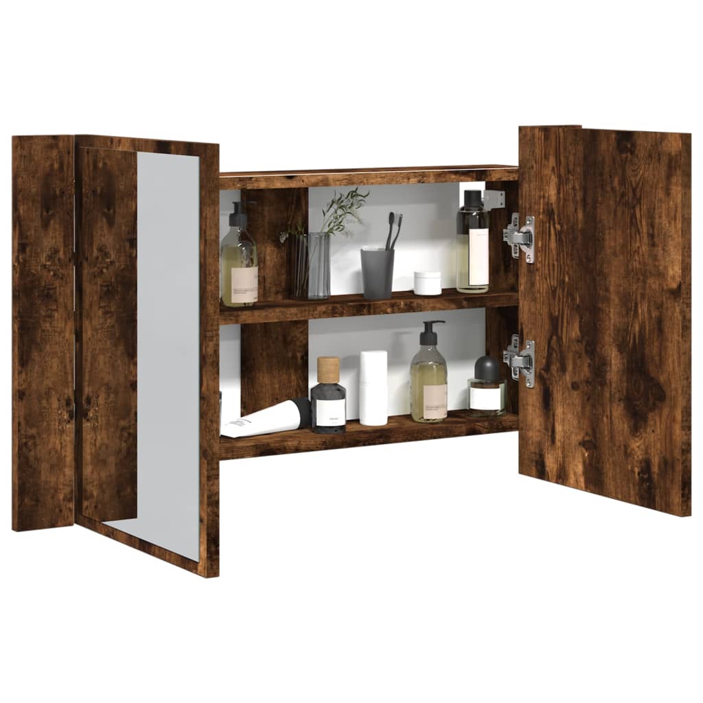 LED Bathroom Mirror Cabinet Smoked Oak 80x12x45 cm Acrylic - Brittle & Co