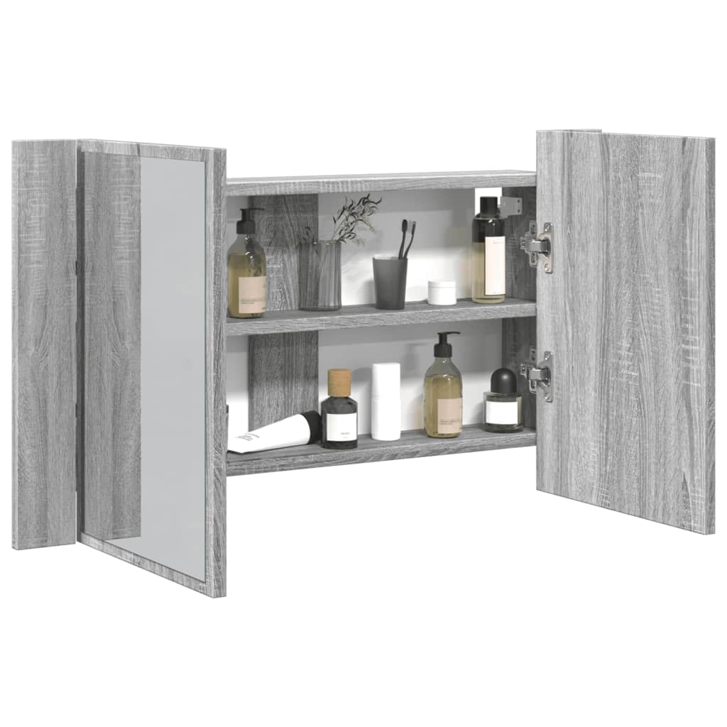 LED Bathroom Mirror Cabinet Grey Sonoma 80x12x45 cm Acrylic - Merkel Designers