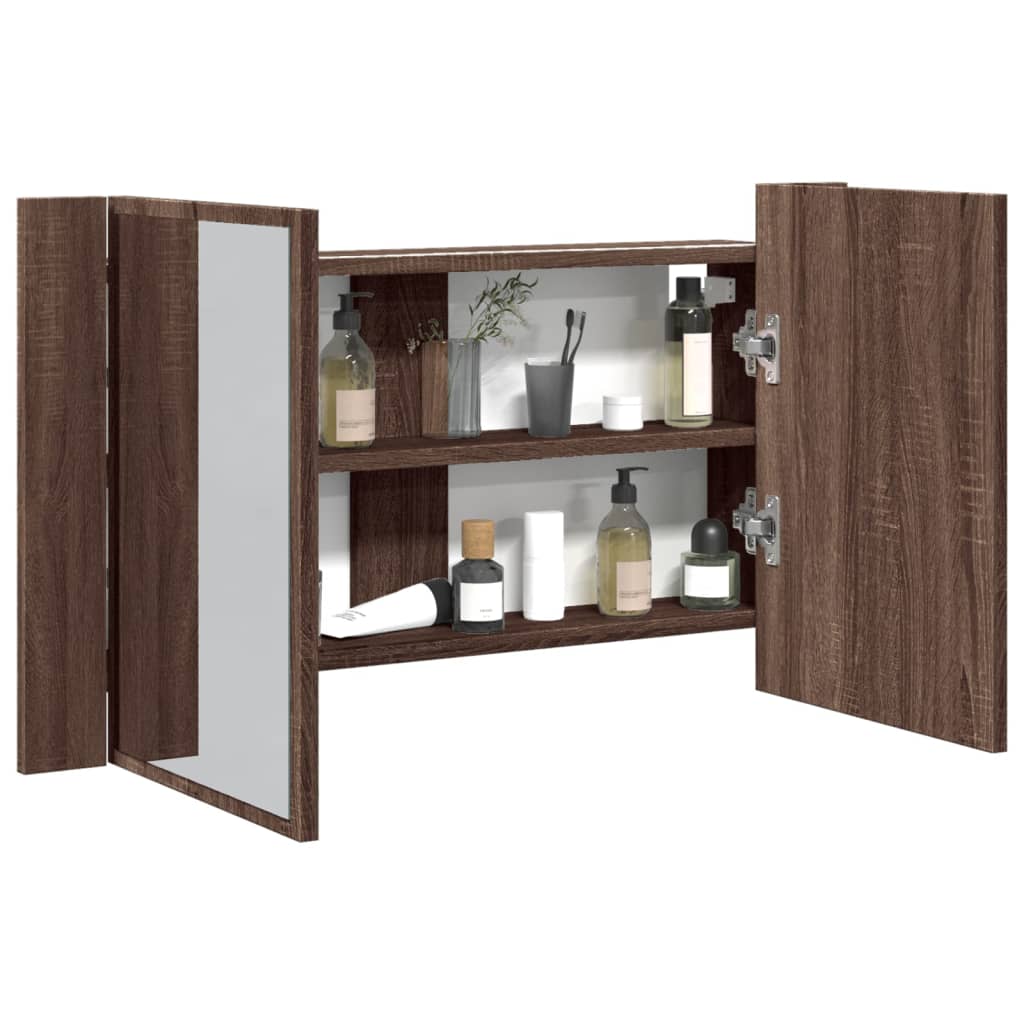 LED Bathroom Mirror Cabinet Brown Oak 80x12x45 cm Acrylic - The Home Maker