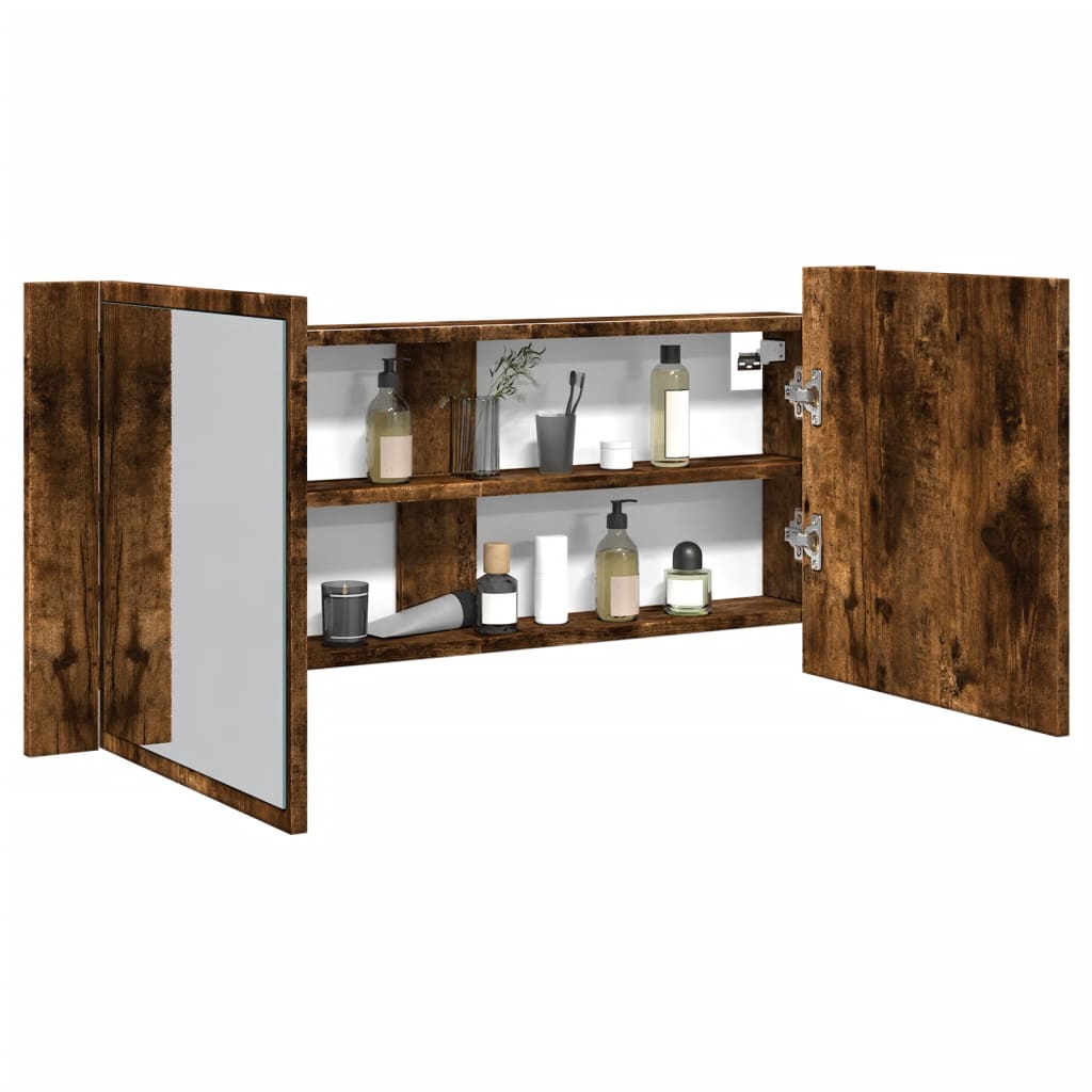 LED Bathroom Mirror Cabinet Smoked Oak 100x12x45 cm - Design Hut