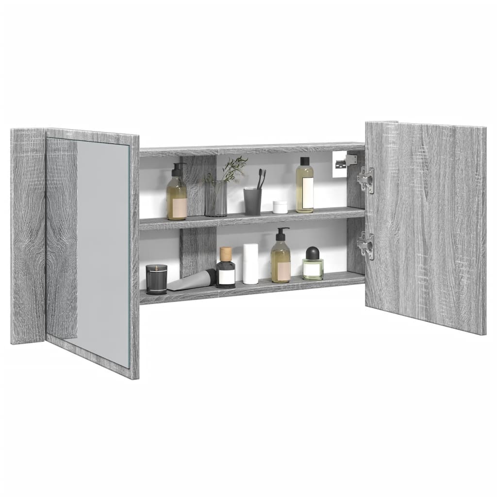 LED Bathroom Mirror Cabinet Grey Sonoma 100x12x45 cm - Design Hut