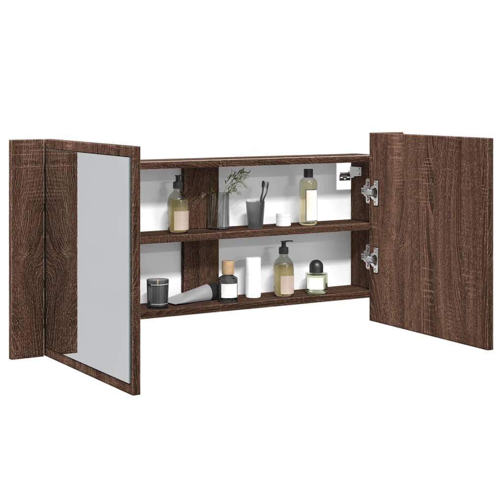 LED Bathroom Mirror Cabinet Brown Oak 100x12x45 cm - Design Hut