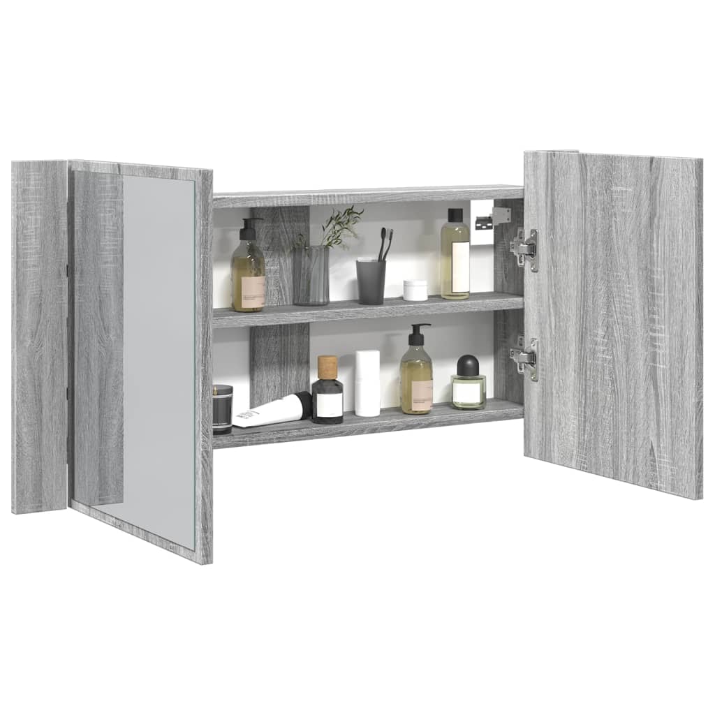 LED Bathroom Mirror Cabinet Grey Sonoma 90x12x45 cm Acrylic - Casper Homes