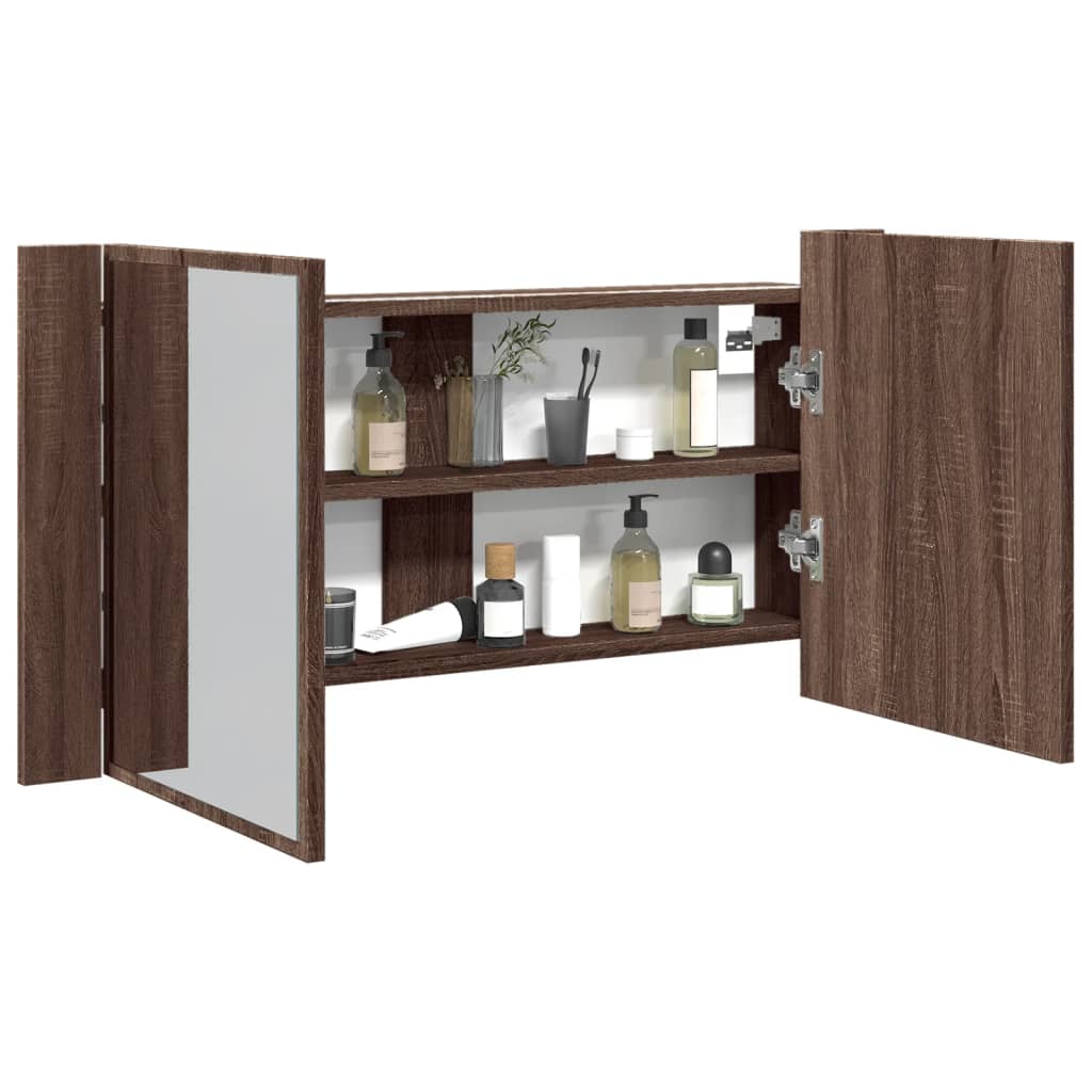 LED Bathroom Mirror Cabinet Brown Oak 90x12x45 cm Acrylic - All Things Good