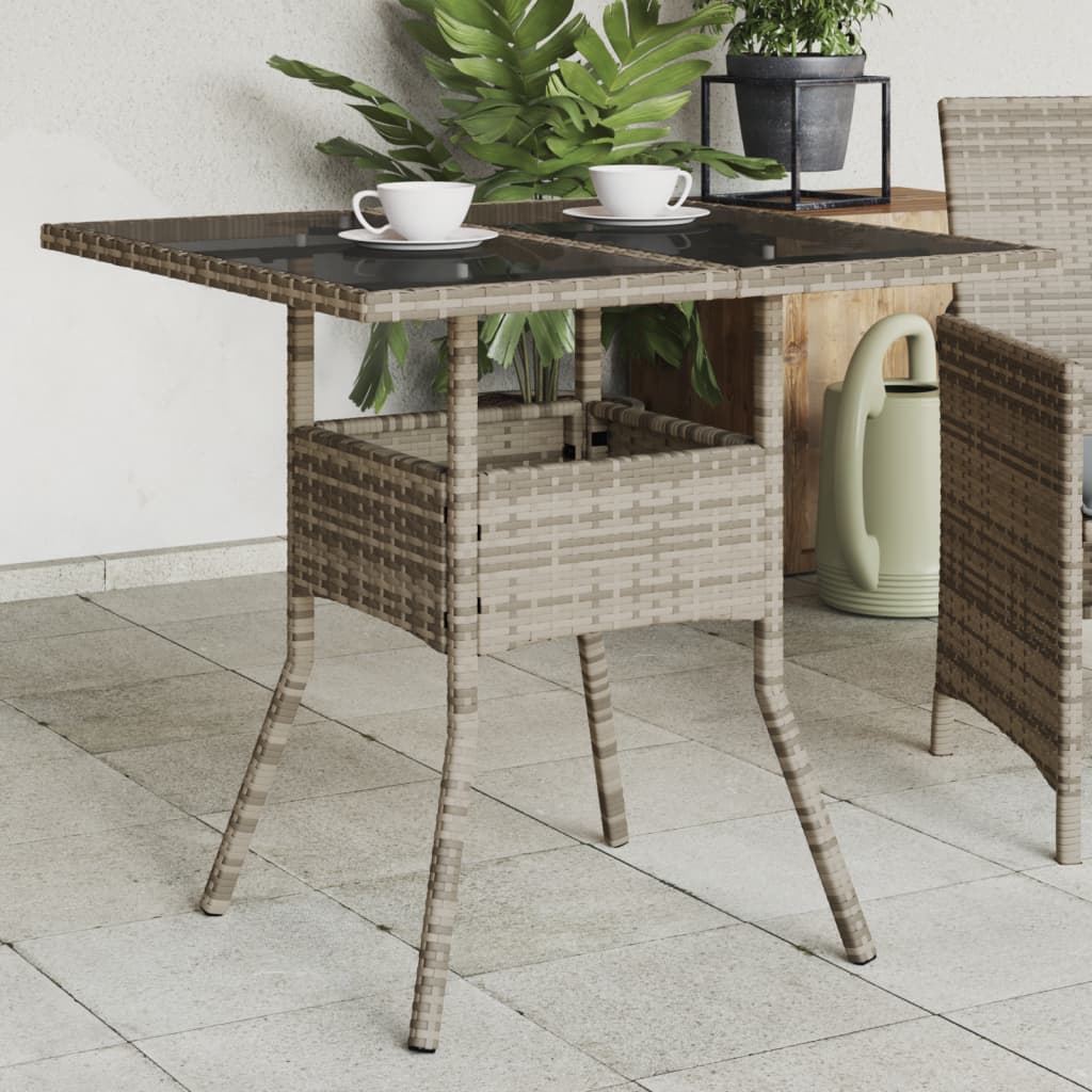 Garden Table with Glass Top Grey 80x80x75 cm Poly Rattan - Style and Chic
