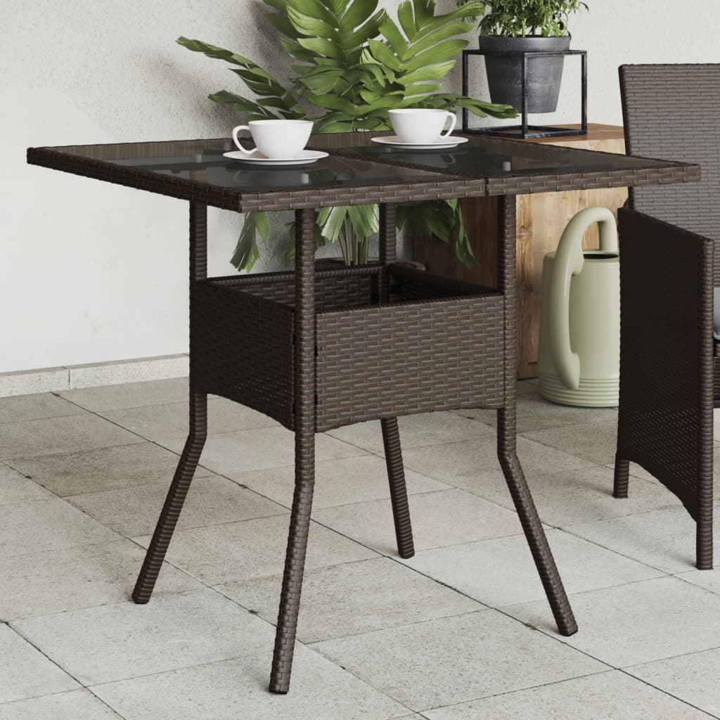 Garden Table with Glass Top Brown 80x80x75 cm Poly Rattan - Merkel Designers