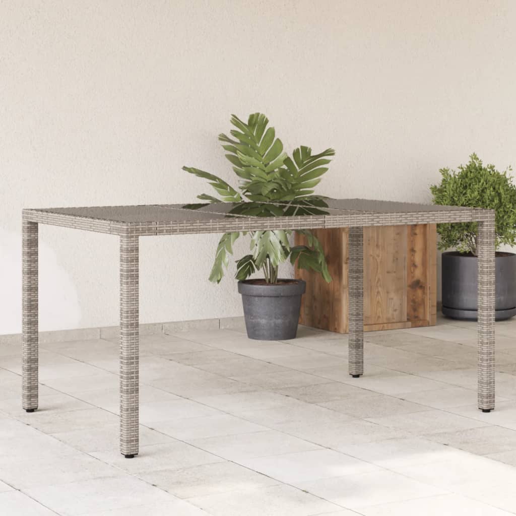 Garden Table with Glass Top Grey 150x90x75 cm Poly Rattan - Merkel Designers