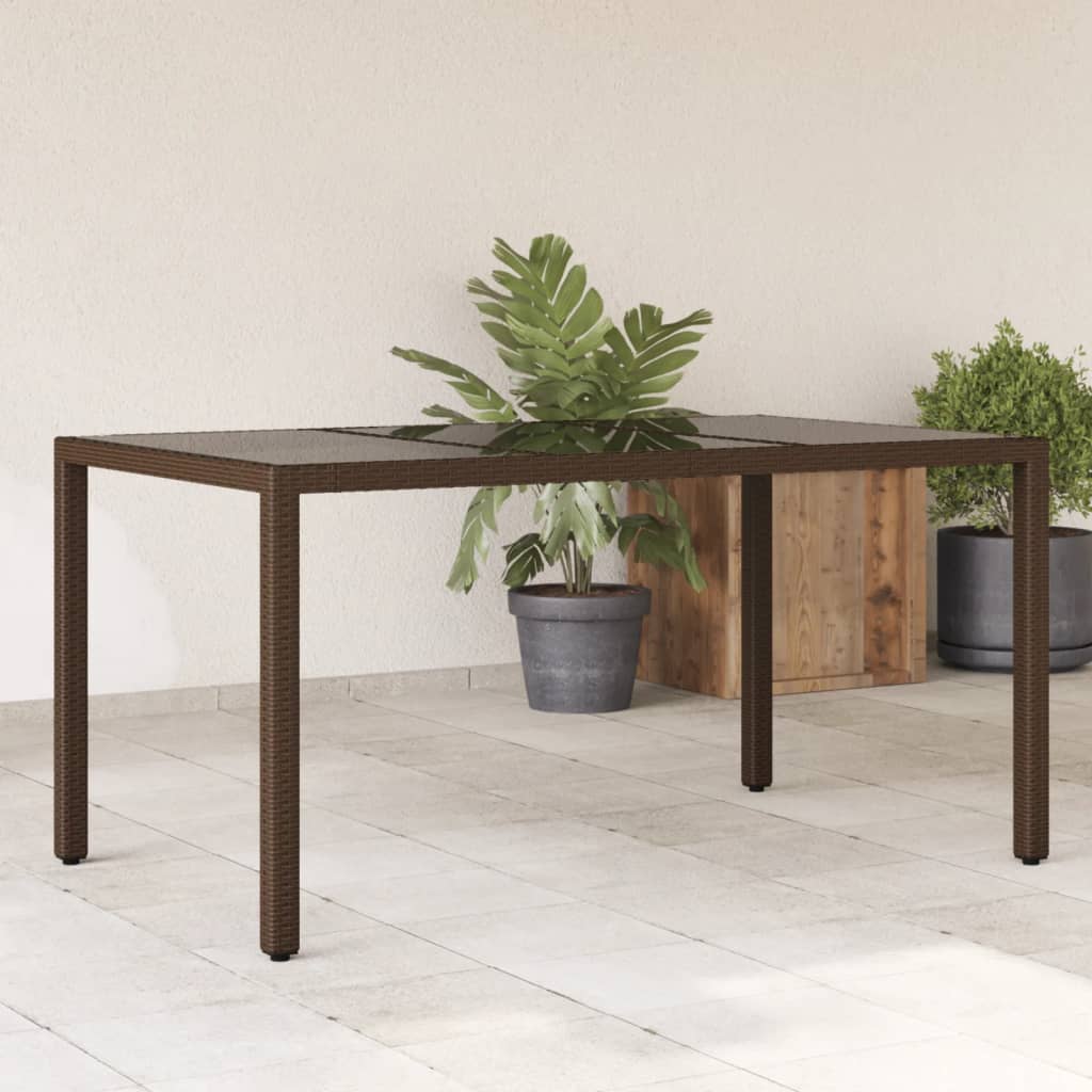 Garden Table with Glass Top Brown 150x90x75 cm Poly Rattan - Style and Chic