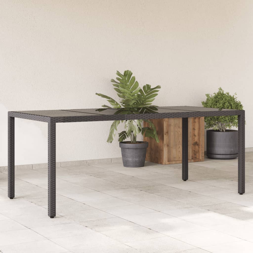 Garden Table with Glass Top Black 190x90x75 cm Poly Rattan - All Things Good