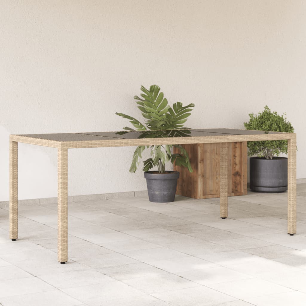 Garden Table with Glass Top Beige 190x90x75 cm Poly Rattan - Merkel Designers