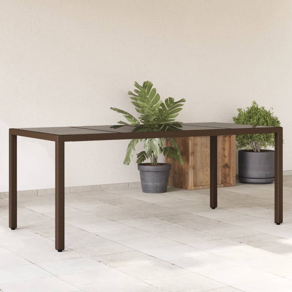 Garden Table with Glass Top Brown 190x90x75 cm Poly Rattan - All Things Good