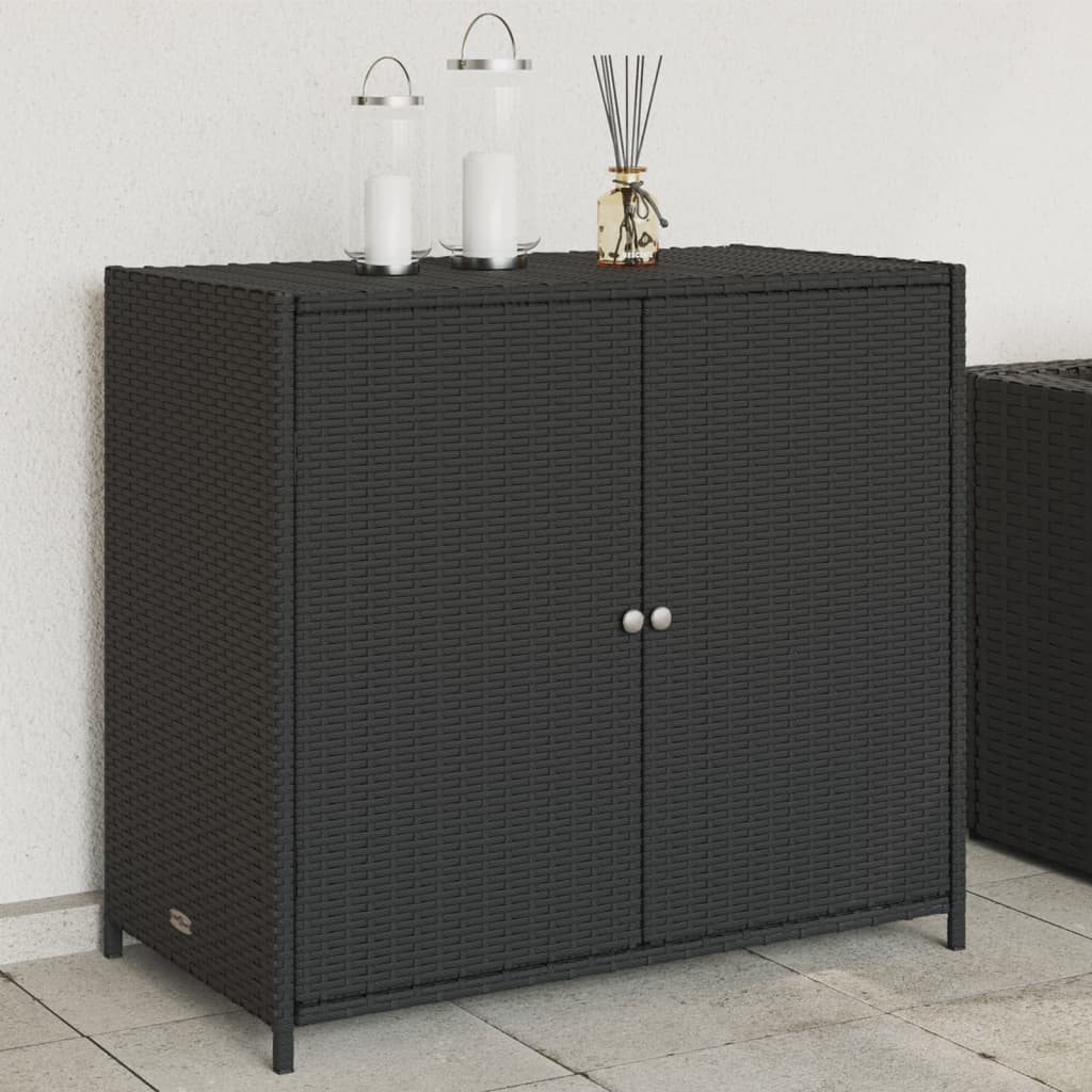 Garden Storage Cabinet Black 83x45x76 cm Poly Rattan - Casper Homes