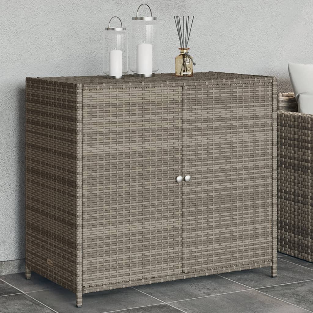 Garden Storage Cabinet Grey 83x45x76 cm Poly Rattan - Merlin Deals