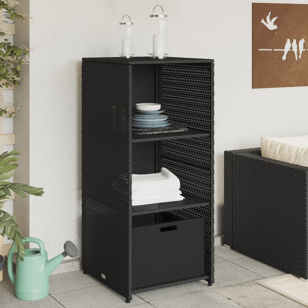 Garden Storage Cabinet Black 50x55x115 cm Poly Rattan - Merkel Designers