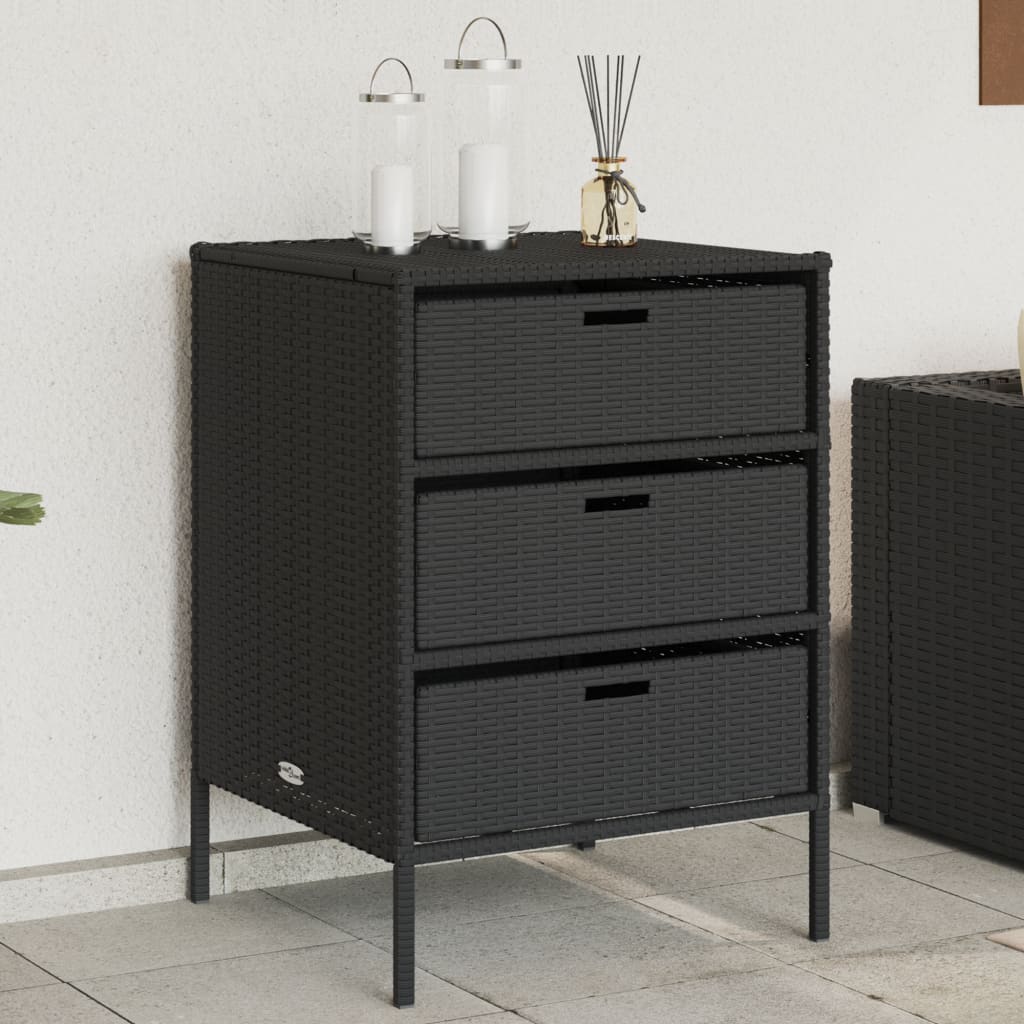 Garden Storage Cabinet Black 55x59x80 cm Poly Rattan - Merlin Deals