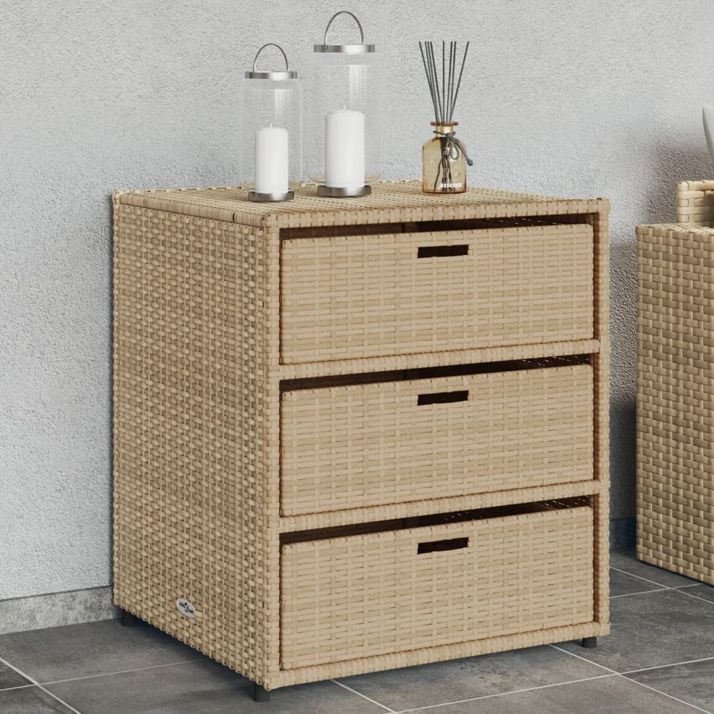 Garden Storage Cabinet Beige 55x59x69 cm Poly Rattan - Merlin Deals