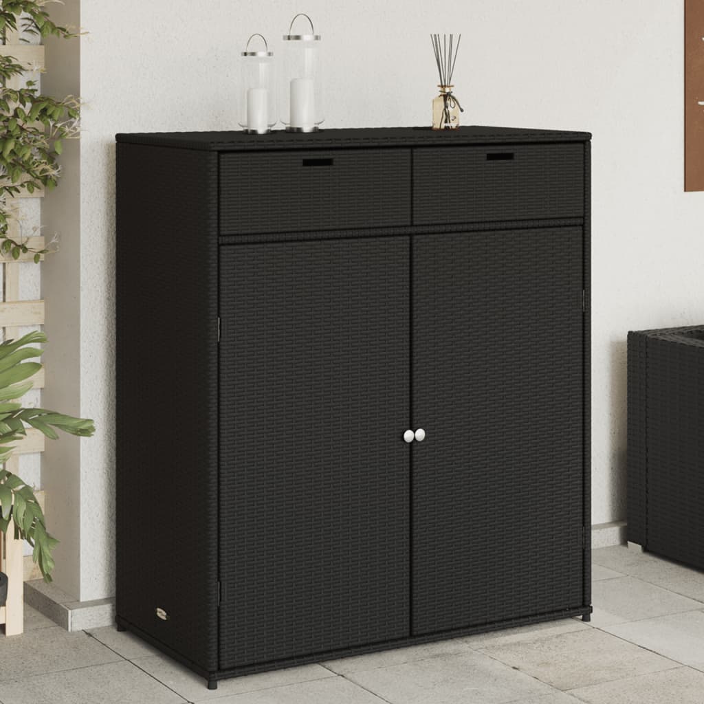 Garden Storage Cabinet Black 105x55x113 cm Poly Rattan - All Things Good