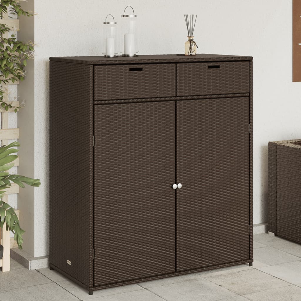 Garden Storage Cabinet Brown 105x55x113 cm Poly Rattan - Merkel Designers