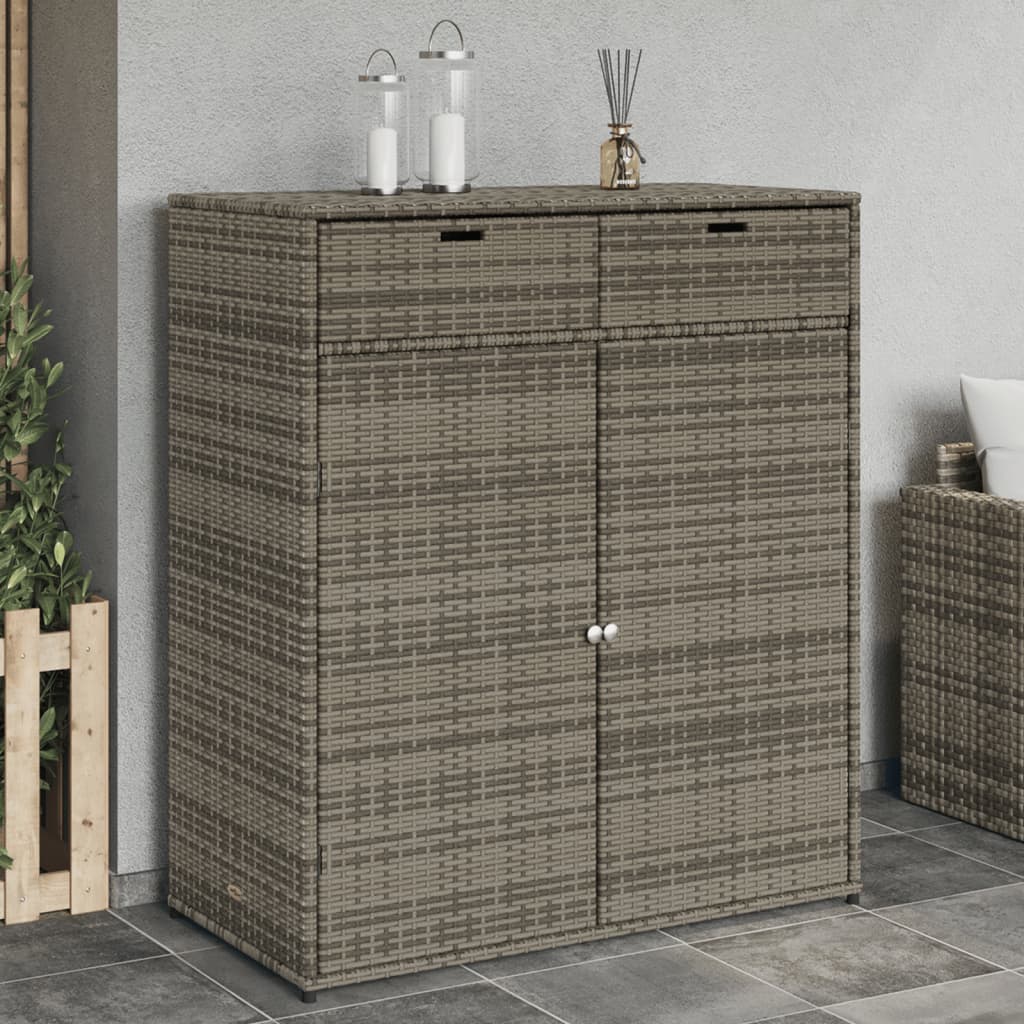 Garden Storage Cabinet Grey 105x55x113 cm Poly Rattan - Brittle & Co