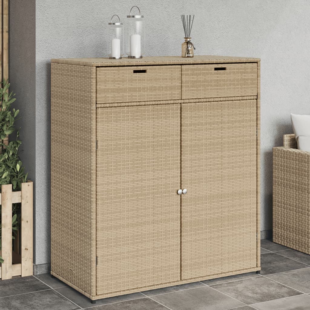 Garden Storage Cabinet Beige 105x55x113 cm Poly Rattan - Merkel Designers