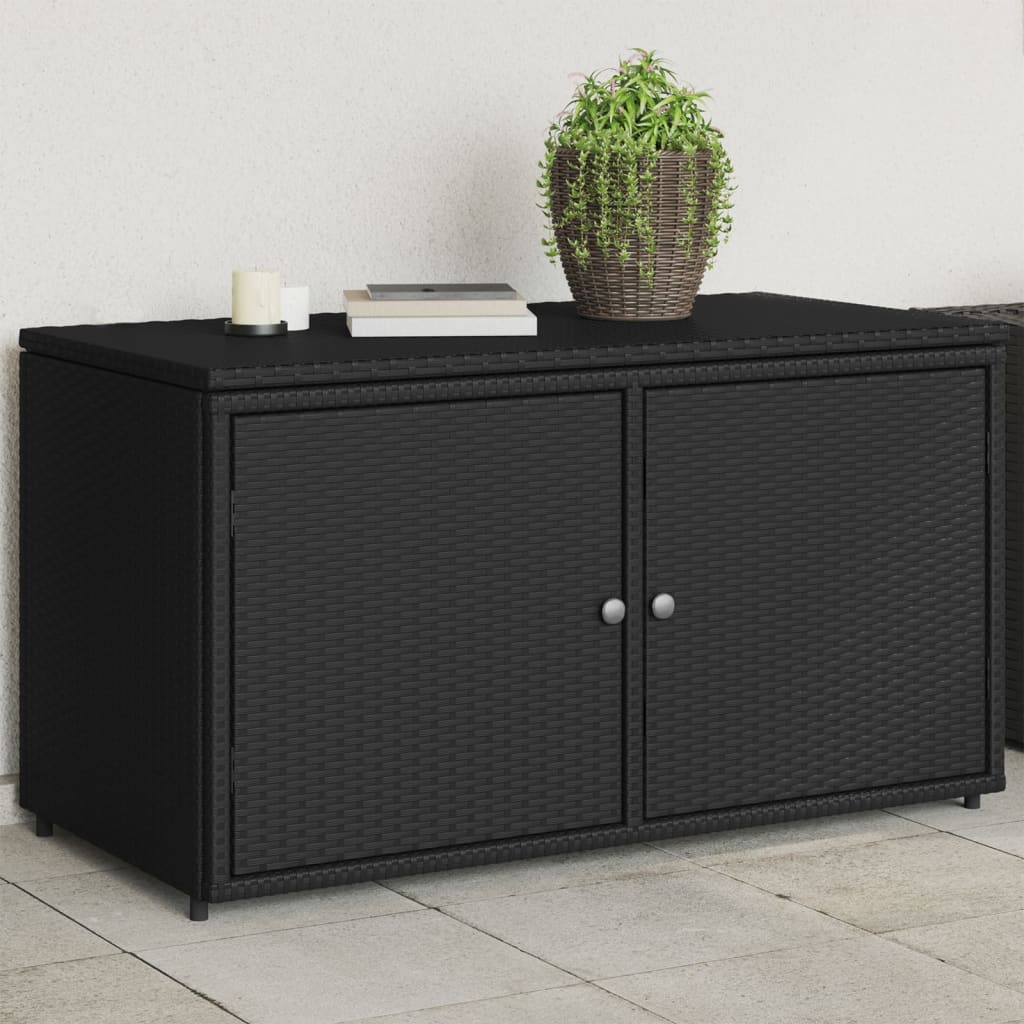 Garden Storage Cabinet Black 110x55x60.5 cm Poly Rattan - The Home Maker