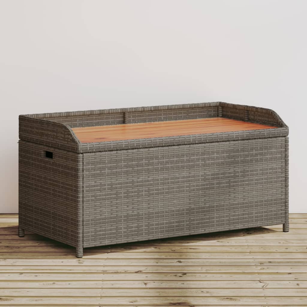 Storage Bench Grey 100x50x52 cm Poly Rattan and Acacia Wood - The Home Maker