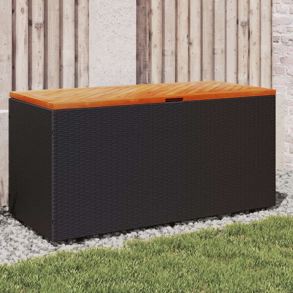 Garden Storage Box Black 110x50x54 cm Poly Rattan Acacia Wood - Style and Chic
