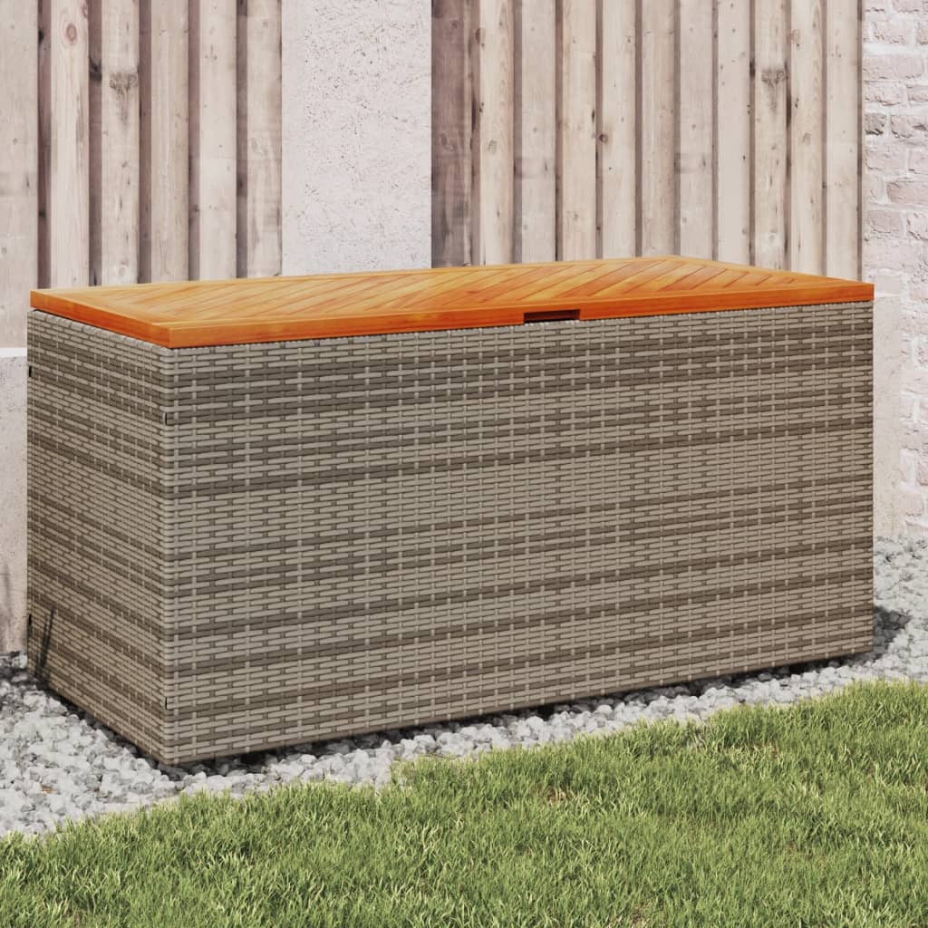Garden Storage Box Grey 110x50x54 cm Poly Rattan Acacia Wood - All Things Good