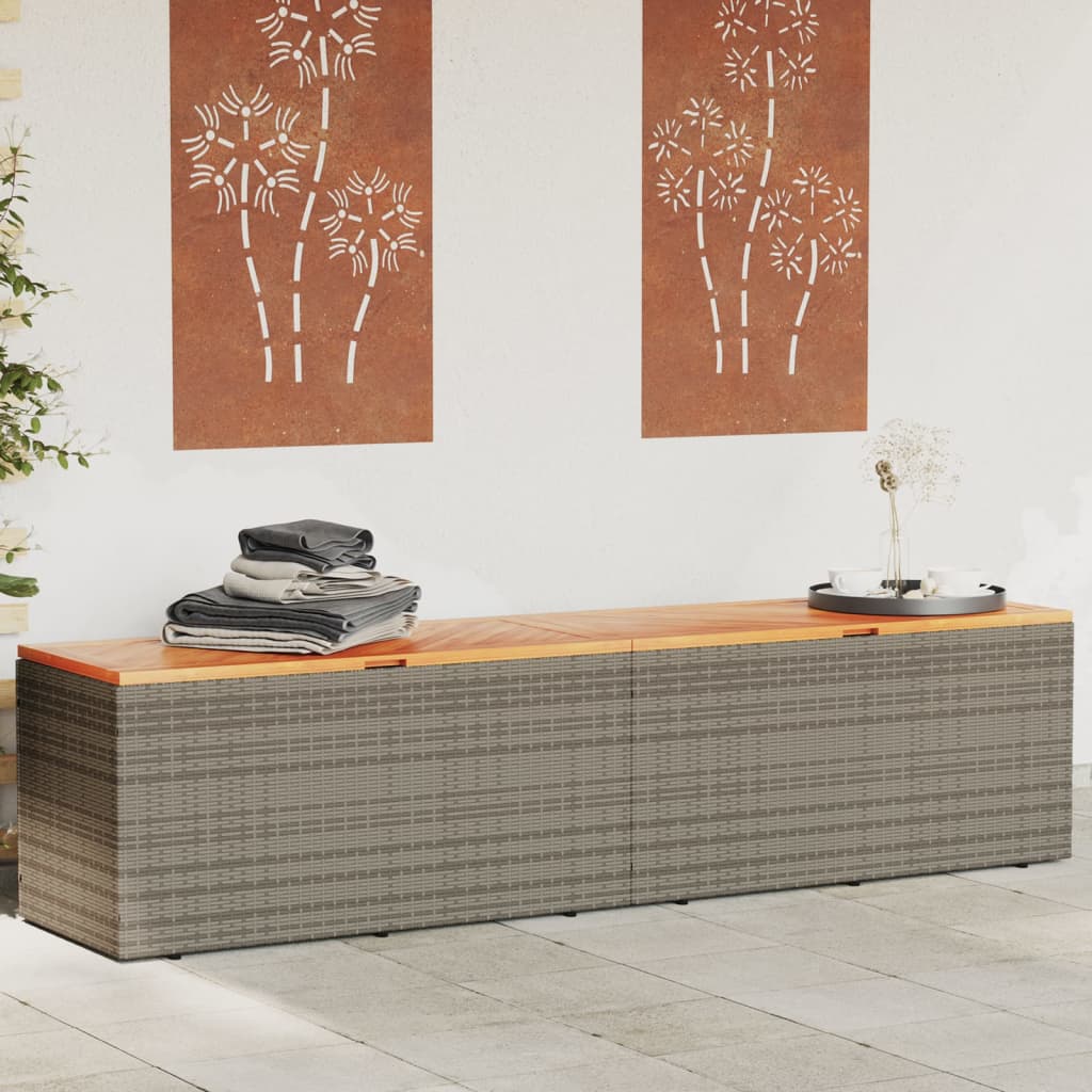 Garden Storage Box Grey 220x50x54 cm Poly Rattan Acacia Wood - The Home Maker
