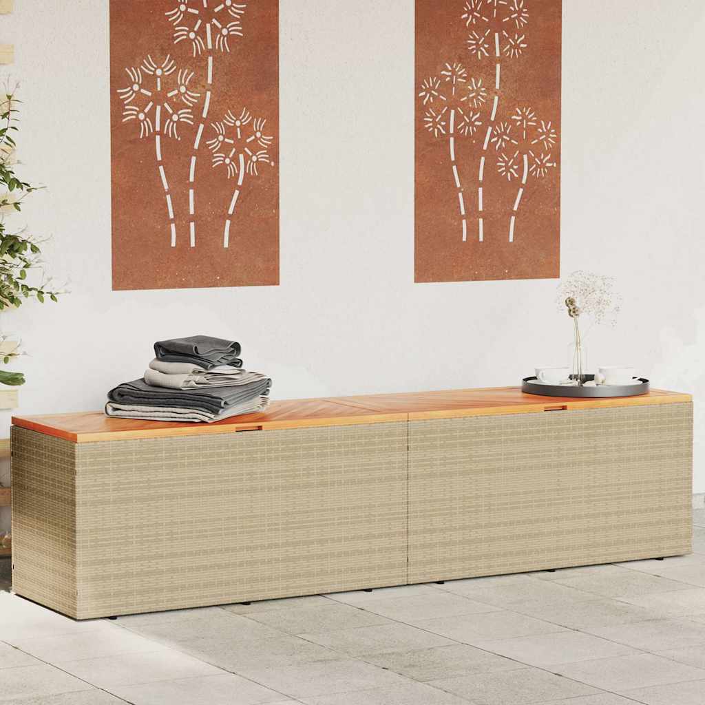 Garden Storage Box Beige 220x50x54 cm Poly Rattan Acacia Wood - Design Hut