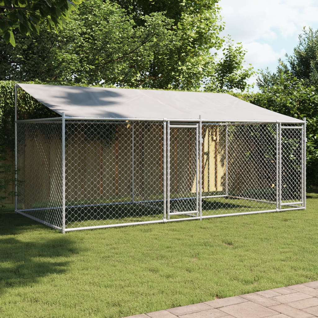 Dog Cage with Roof and Doors Grey 4x2x2 m Galvanised Steel - Decor Base