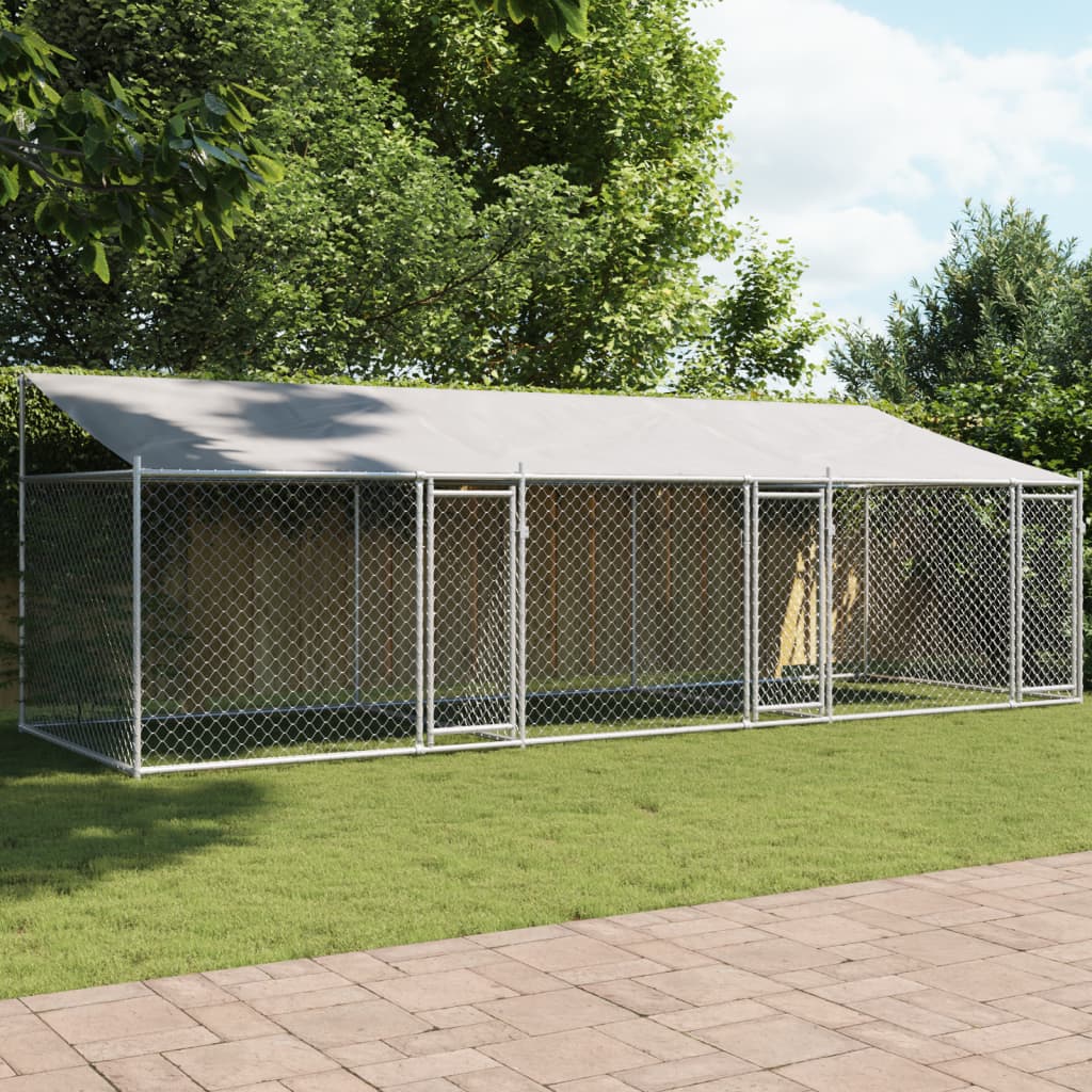 Dog Cage with Roof and Doors Grey 6x2x2 m Galvanised Steel - All Things Good