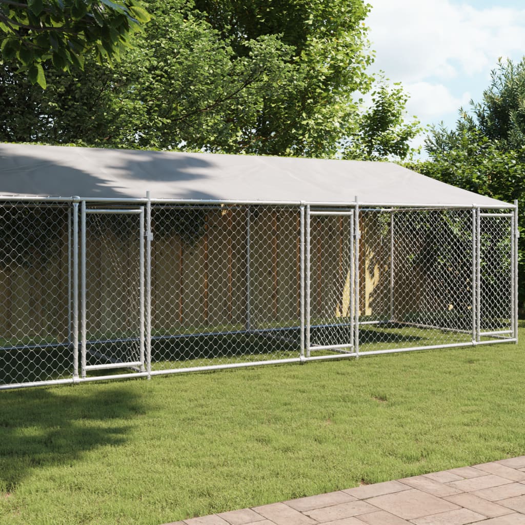 Dog Cage with Roof and Doors Grey 8x2x2 m Galvanised Steel - Casper Homes