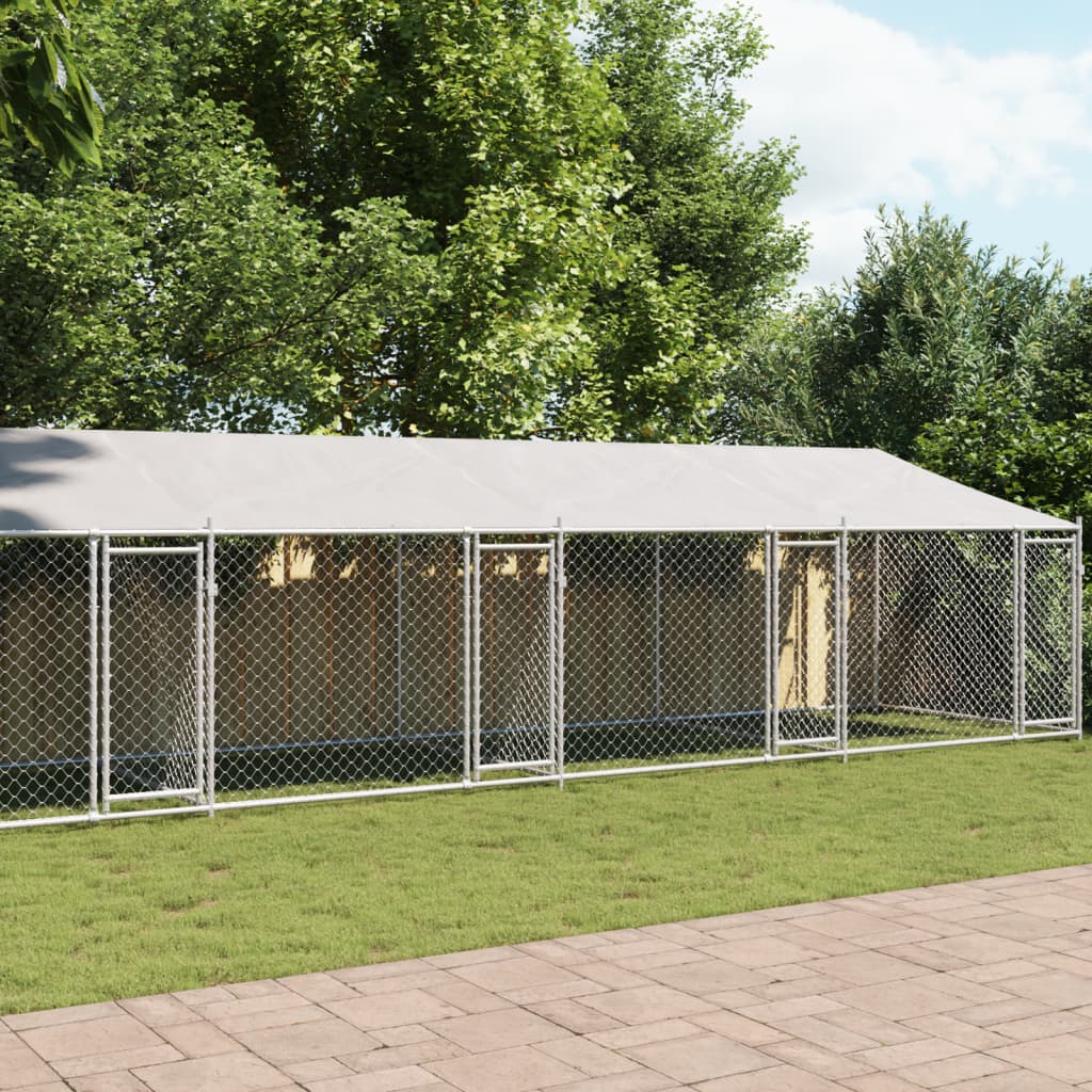 Dog Cage with Roof and Doors Grey 10x2x2 m Galvanised Steel - Direct Imports