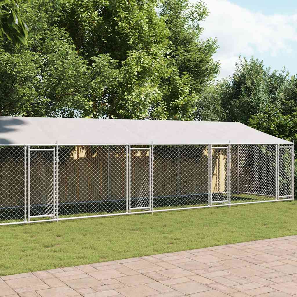 Dog Cage with Roof and Doors Grey 12x2x2 m Galvanised Steel - Direct Imports