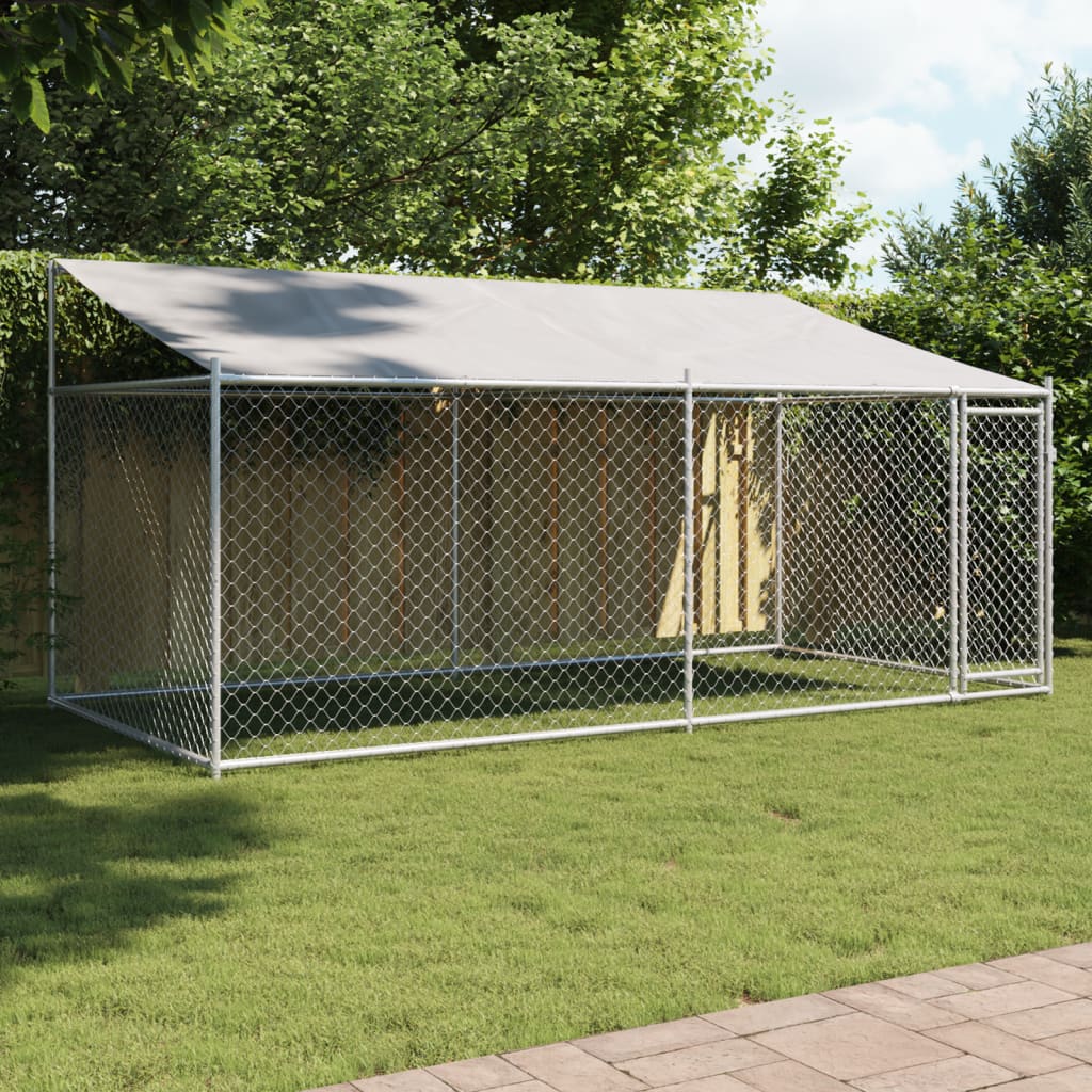 Dog Cage with Roof and Door Grey 4x2x2 m Galvanised Steel - Tyrell & Tyrell