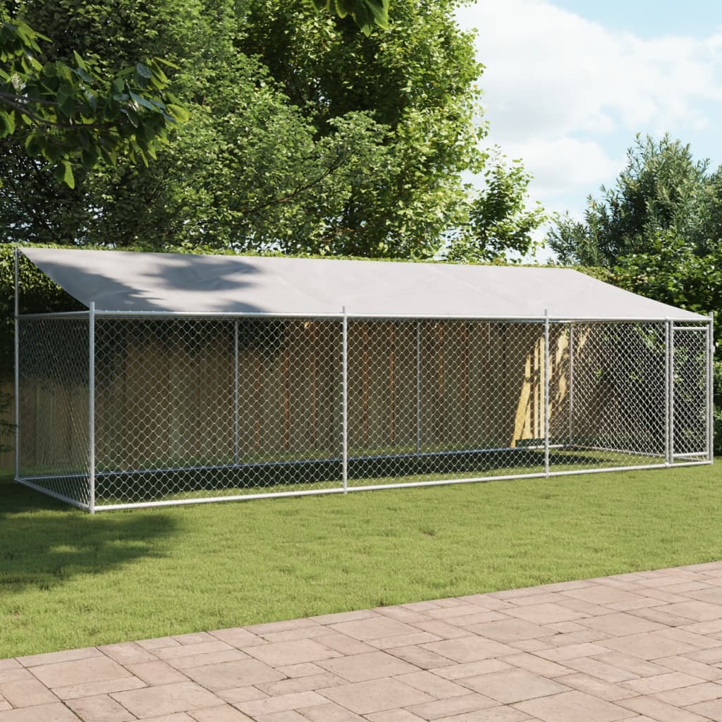Dog Cage with Roof and Door Grey 6x2x2 m Galvanised Steel - The Home Maker