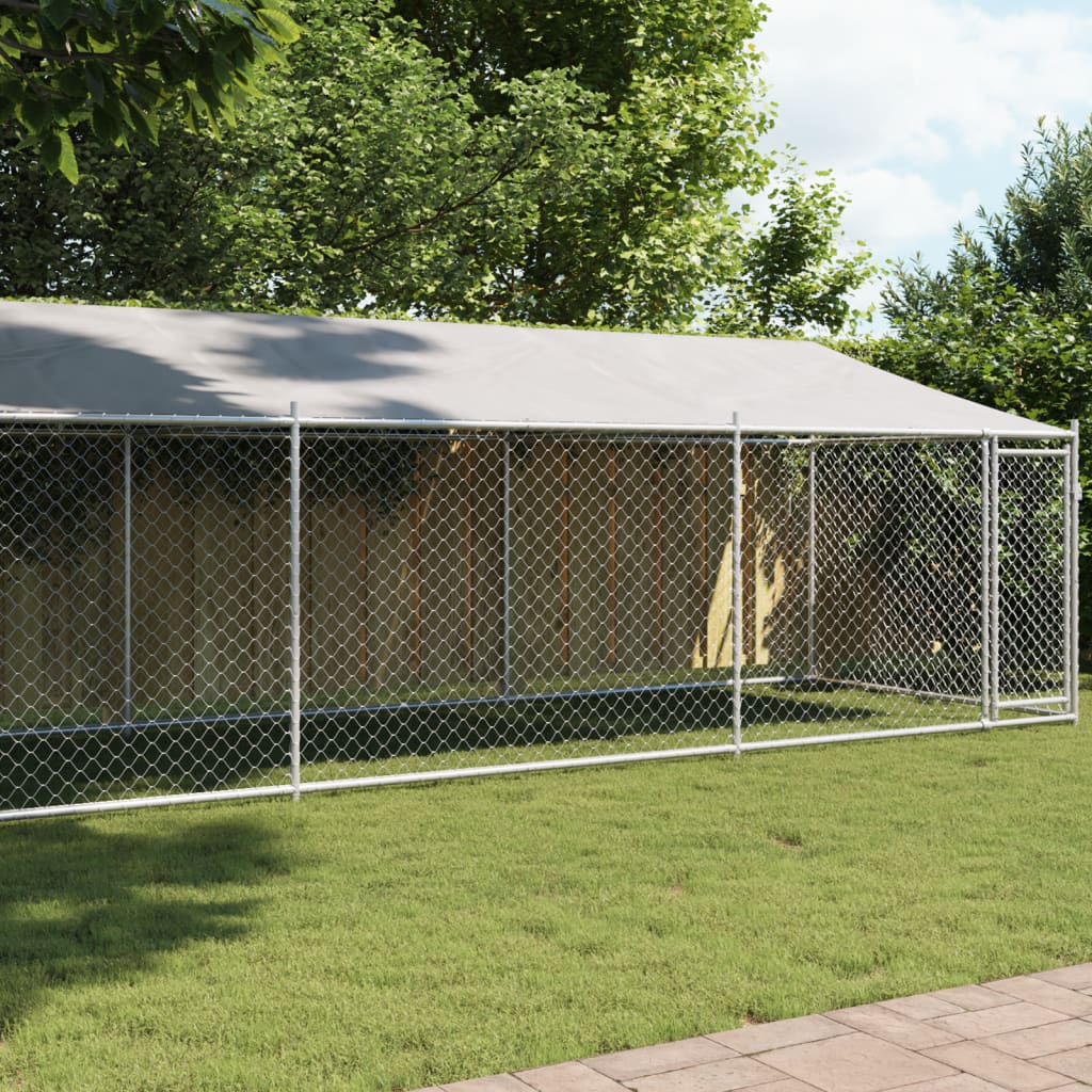 Dog Cage with Roof and Door Grey 8x2x2 m Galvanised Steel - Direct Imports