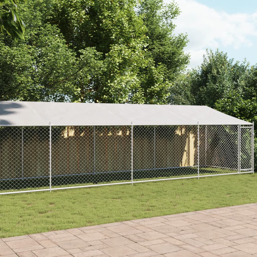 Dog Cage with Roof and Door Grey 12x2x2 m Galvanised Steel - Direct Imports