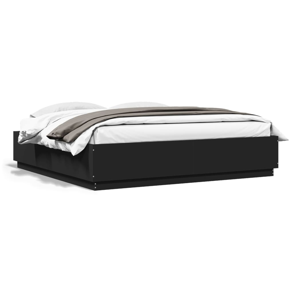 Bed Frame with LED Lights Black 200x200 cm Engineered Wood - Style and Chic
