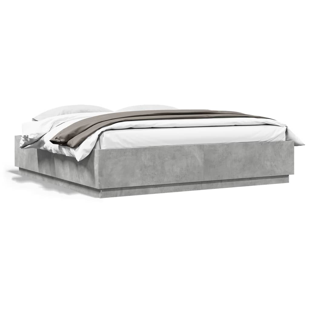 Bed Frame with LED Lights Concrete Grey 200x200 cm Engineered Wood - Style and Chic