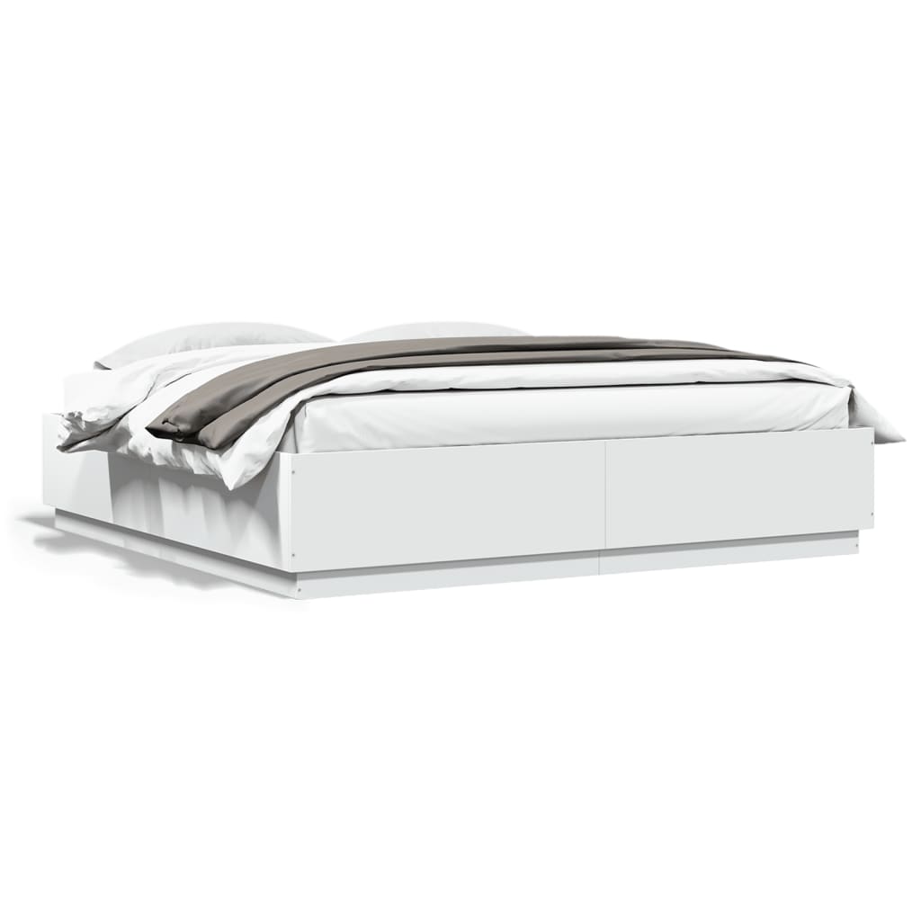 Bed Frame with LED Lights White 180x200 cm Super King Engineered Wood - Style and Chic