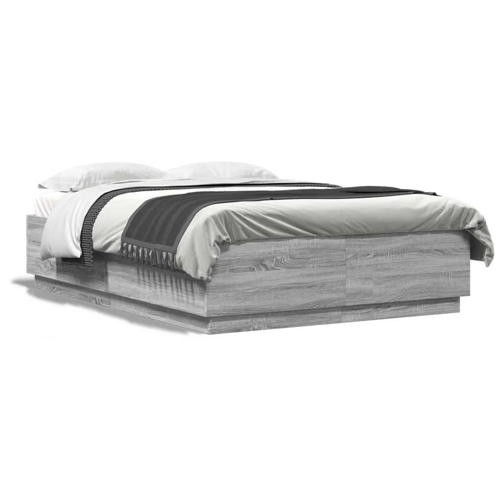Bed Frame with LED Lights Grey Sonoma 160x200 cm Engineered Wood - Style and Chic
