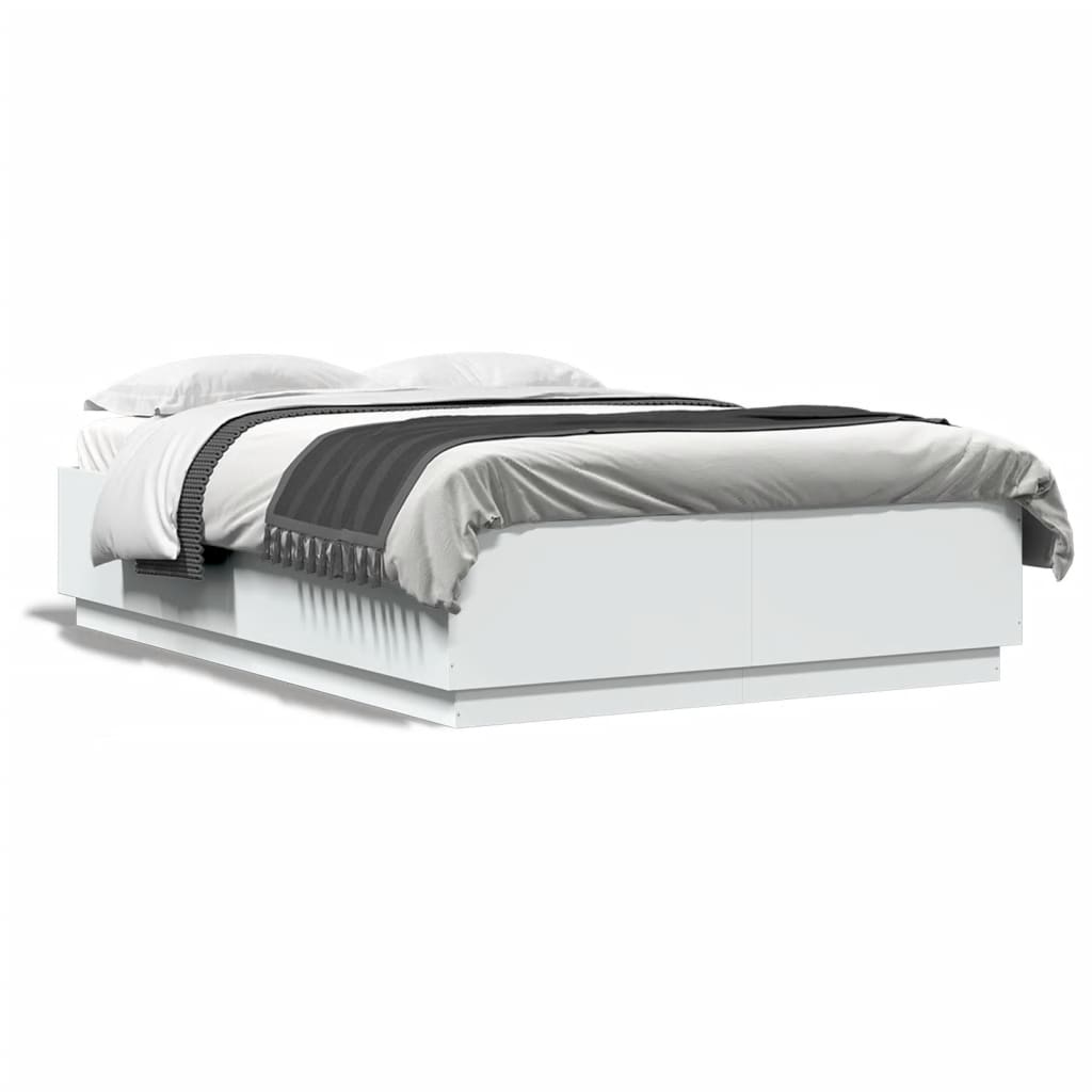 Bed Frame with LED Lights White 150x200 cm King Size Engineered Wood - Merkel Designers