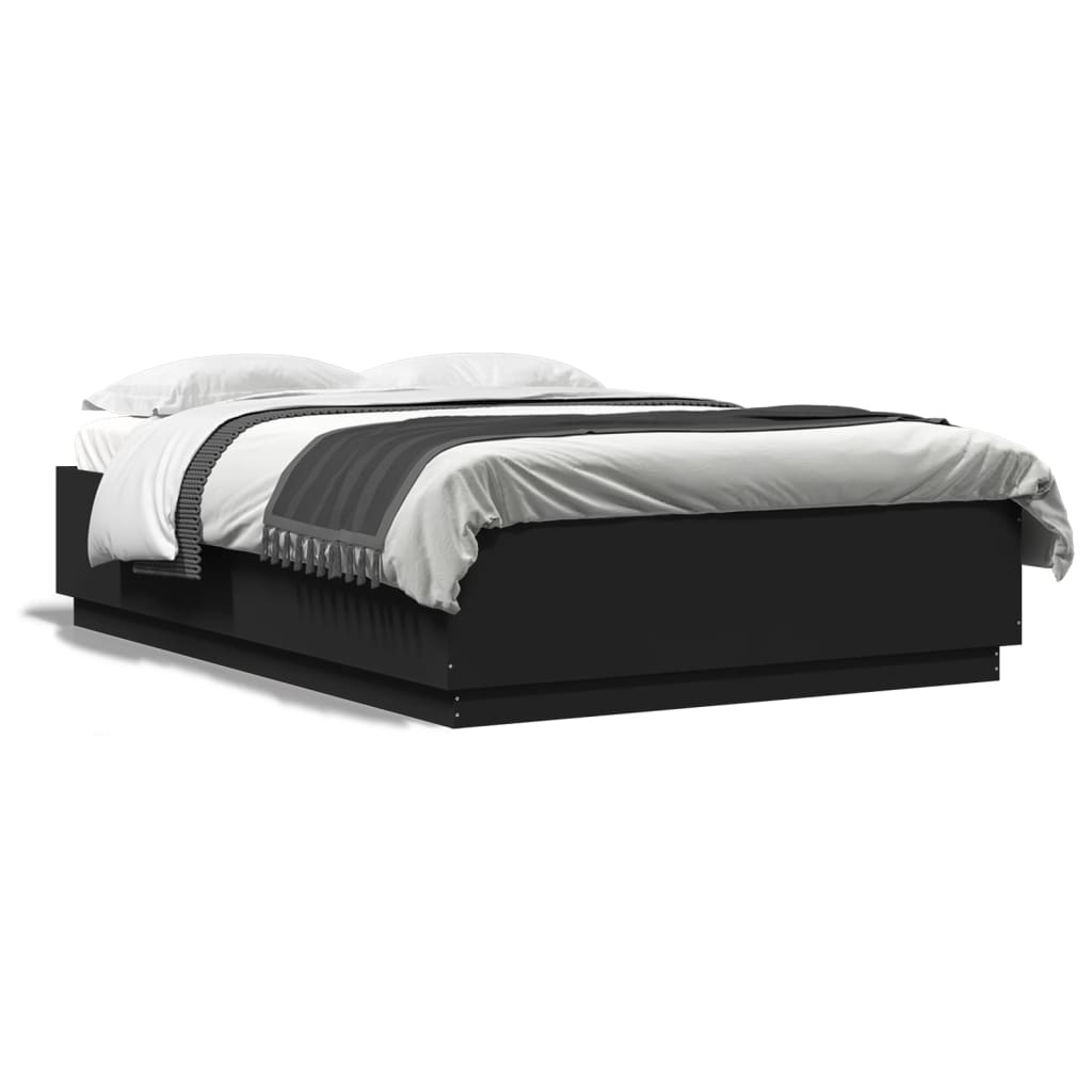 Bed Frame with LED Lights Black 150x200 cm King Size Engineered Wood - The Home Maker