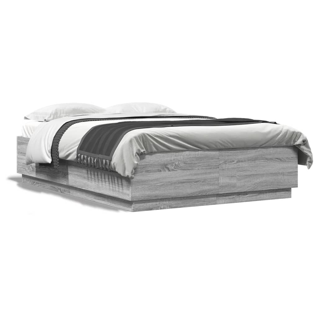 Bed Frame with LED Lights Grey Sonoma 140x200 cm Engineered Wood - Style and Chic