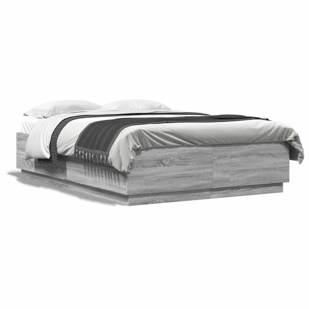 Bed Frame with LED Lights Grey Sonoma 120x200 cm Engineered Wood - Style and Chic