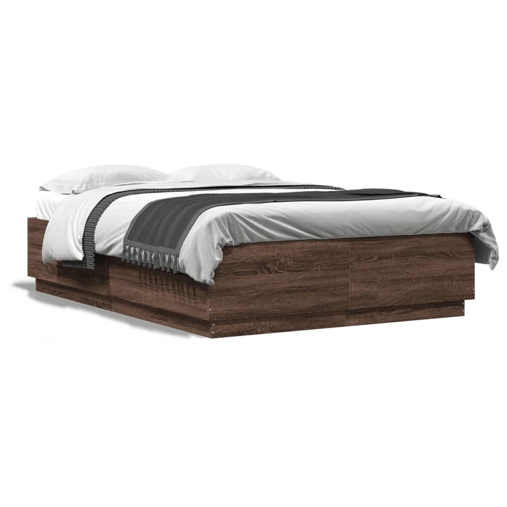 Bed Frame with LED Lights Brown Oak 120x200 cm Engineered Wood - The Home Maker