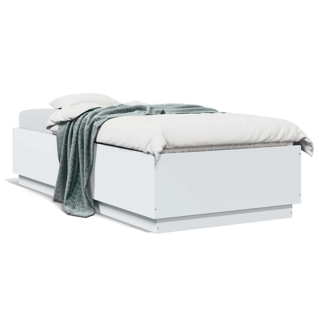 Bed Frame with LED Lights White 100x200 cm Engineered Wood - Merkel Designers